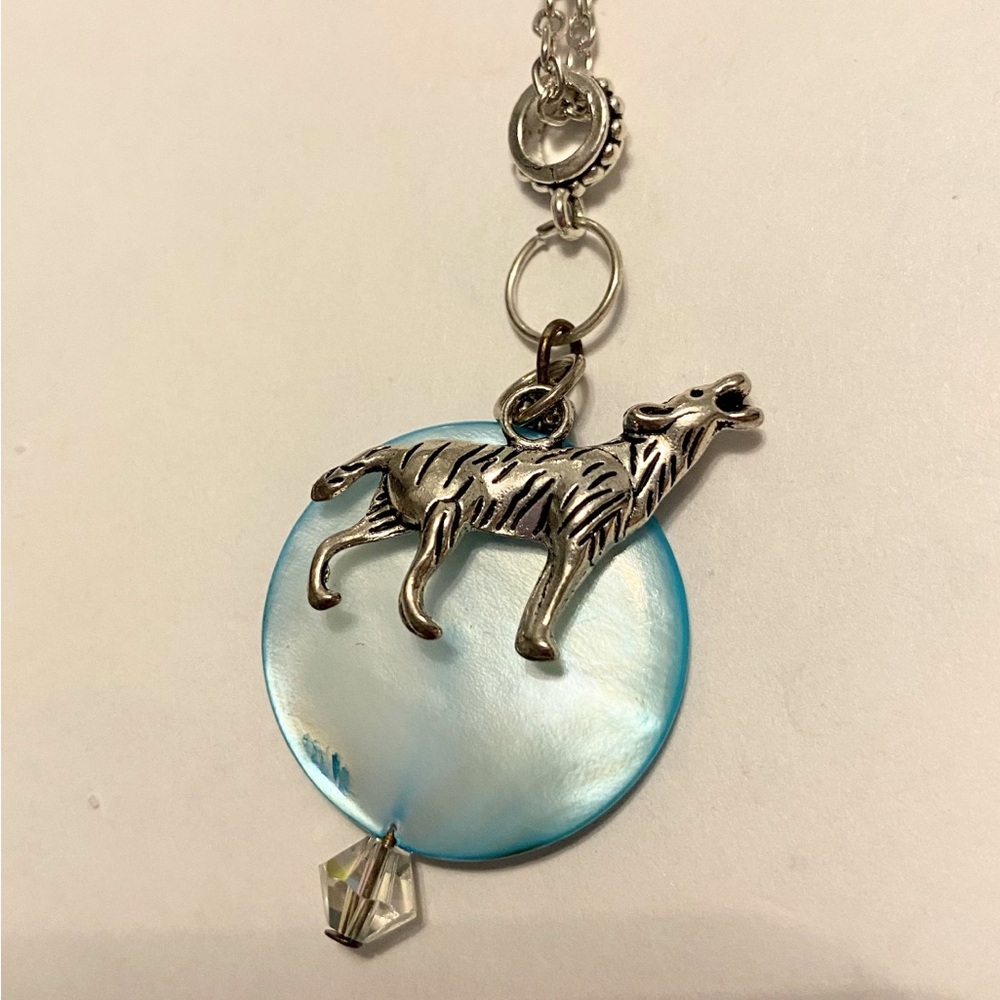 Hand Crafted Silver and Blue Wolf Necklace